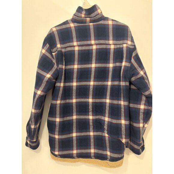 Mens Wrangler‎ Navy & Red Plaid Flannel Sherpa-Lined Button-Up Shirt Size Small - Picture 4 of 7